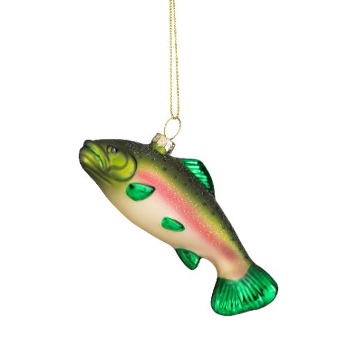 Green Glass Fish Christmas Ornament, 4.25 in