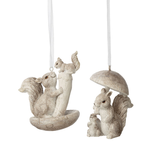 Resin Squirrel in Mushroom Ornament