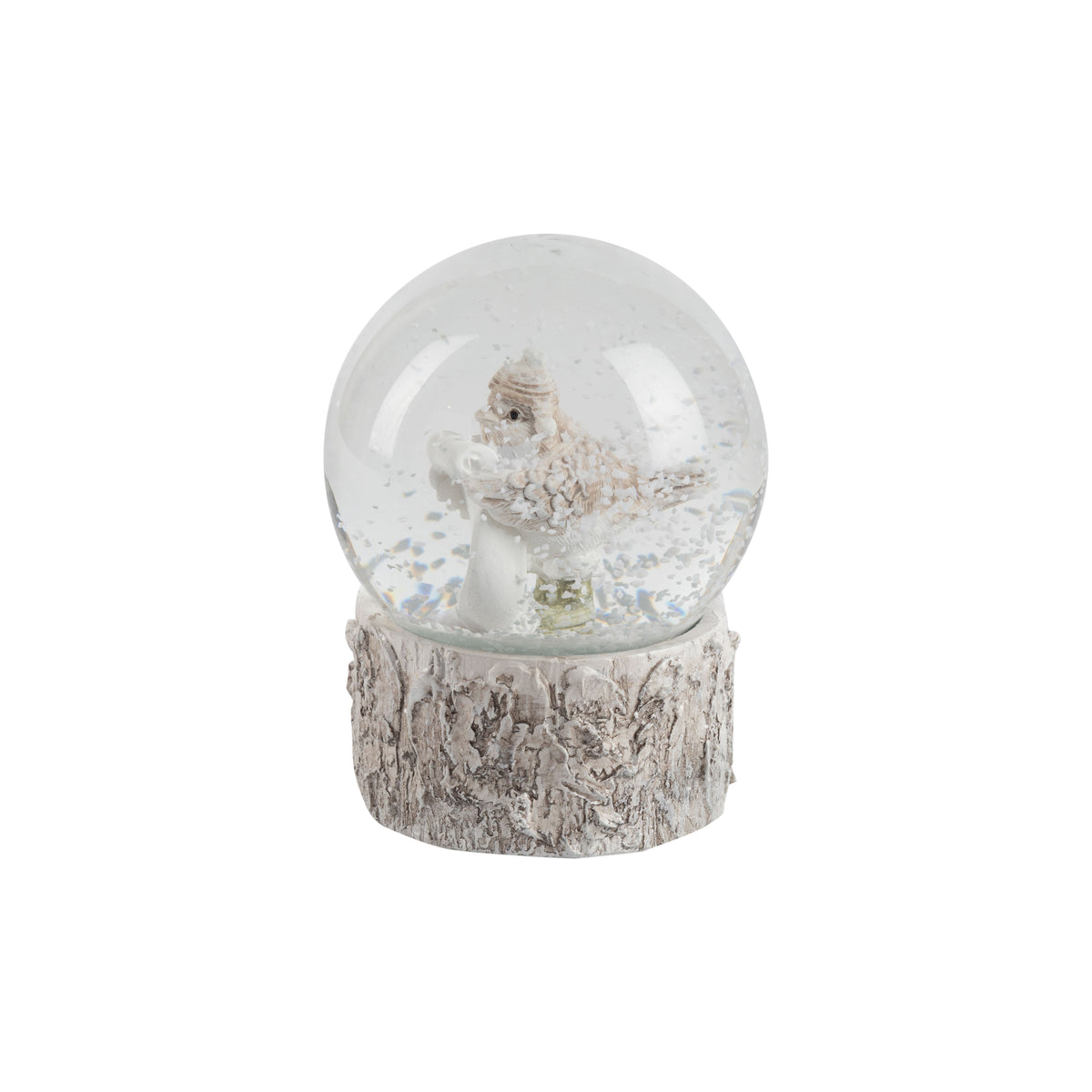 White Bird on Birch Log Resin Snow Globe, 3.5"