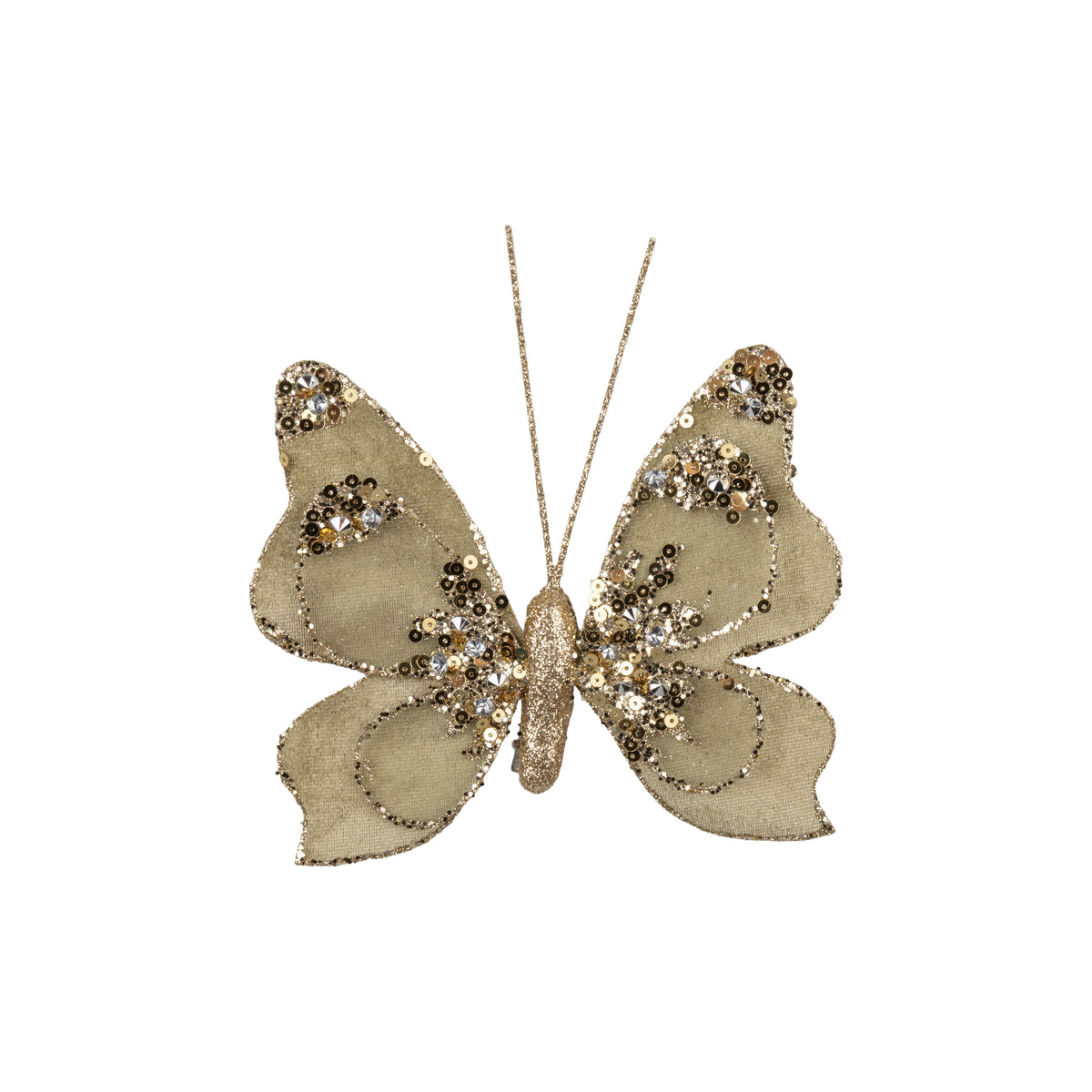 Champagne Velvet Butterfly Clip-On Ornament