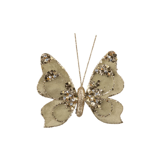 Champagne Velvet Butterfly Clip-On Ornament