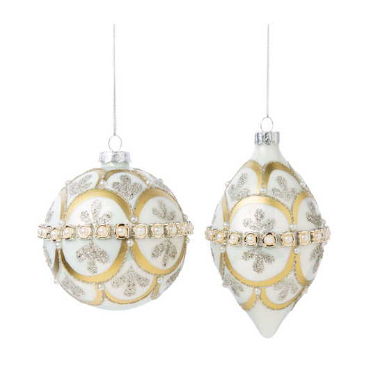 Gold & Silver Patterned White Ornament