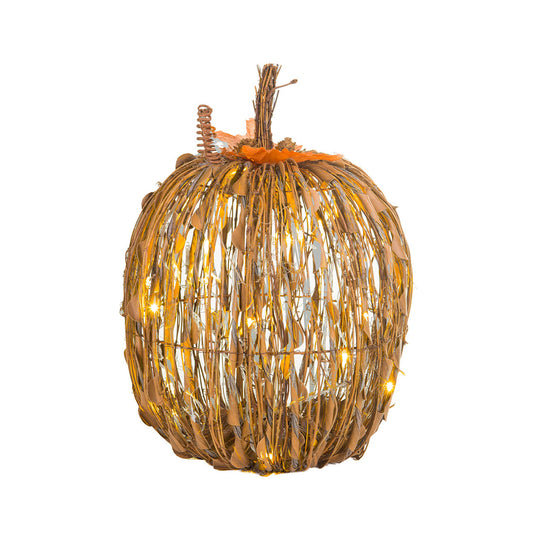 Ochre Wood Stick Pumpkin With LED
