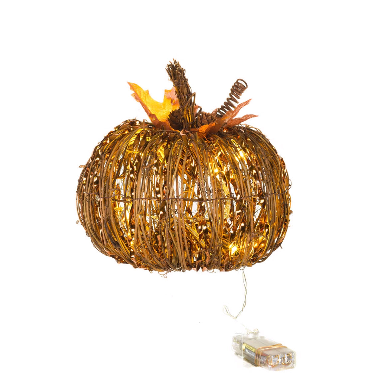 Ochre Wood Stick Pumpkin With LED