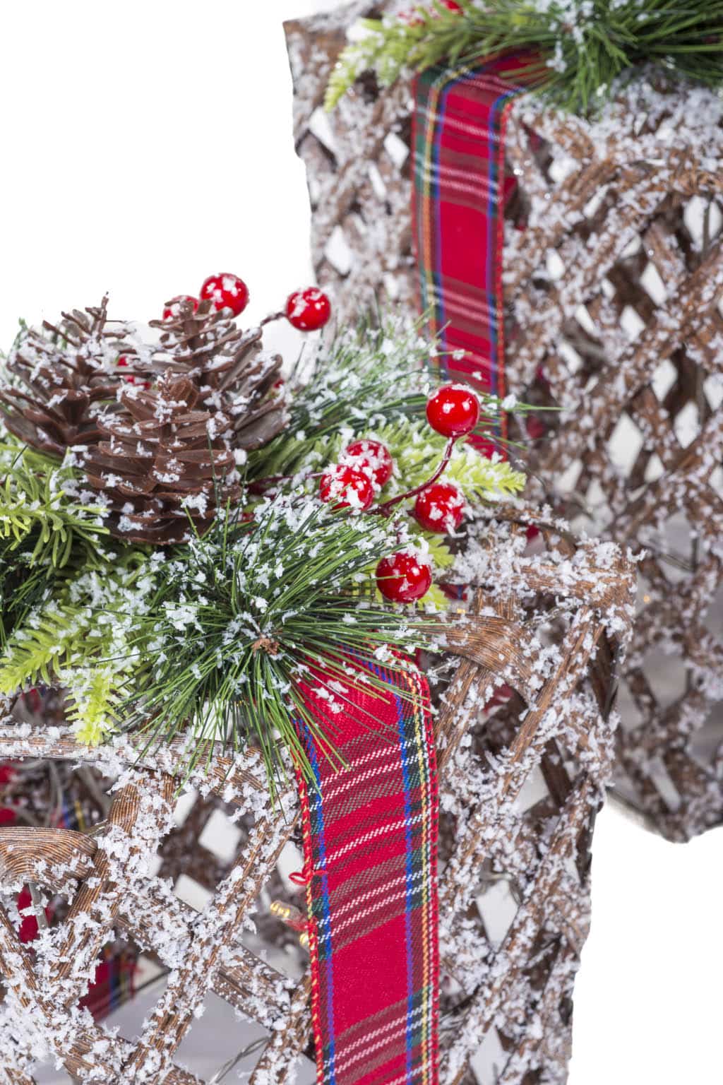 Rustic LED Gift Box with Red Plaid Ribbon