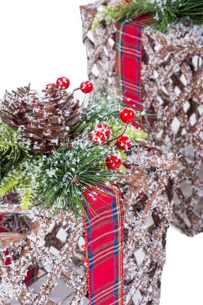 Rustic LED Gift Box with Red Plaid Ribbon