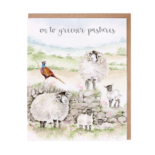 Retirement 'Greener Pastures' Sheep Single Card