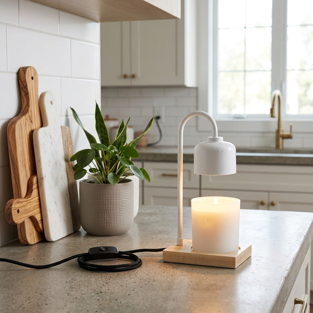 Arched Lamp Candle Warmer  - White / Wood