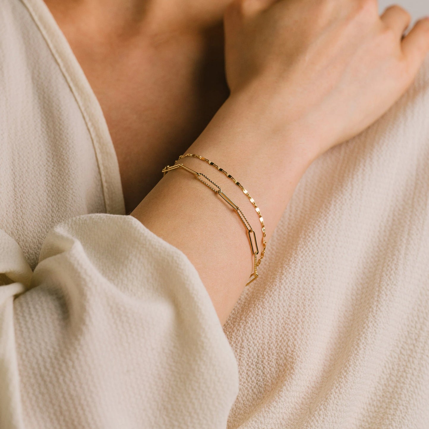 Arlo Paperclip Layered Bracelet - Gold