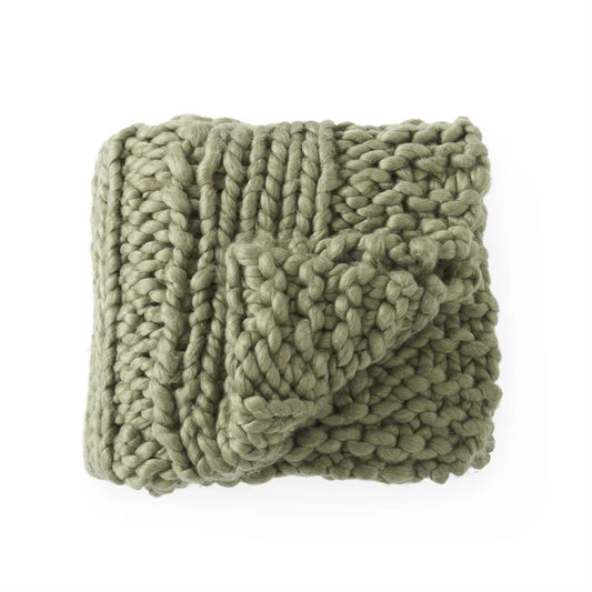 60" Green Hand Knit Braided Throw Blanket