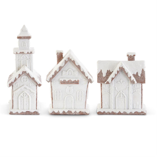 Glittered White Frosted Gingerbread Houses