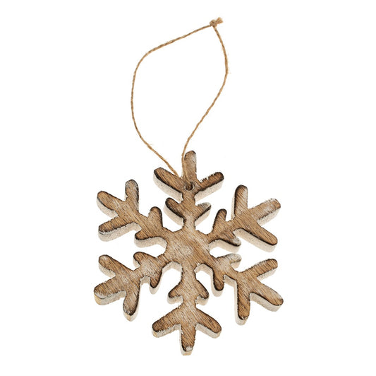 Wooden Frosty Snowflake Ornament, Whitewash