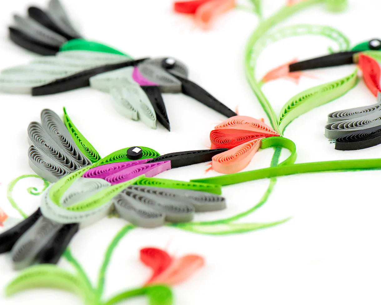 Quilled Hummingbird Trio Greeting Card
