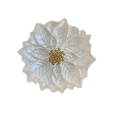 Poinsettia 23 cm White Glass Plate