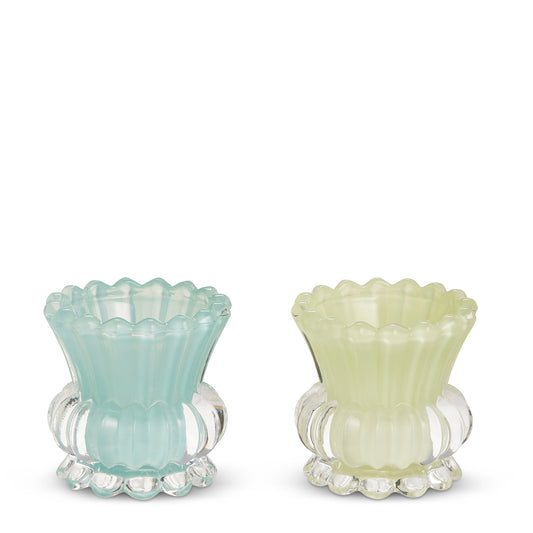 3.5" Green/Blue Ruffle Glass Candle Holder