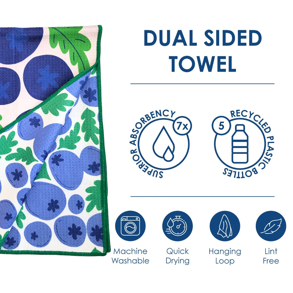 Double Sided Microfiber Tea Towel - Blueberries