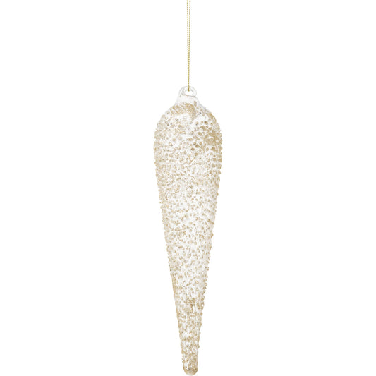 Clear Glass Drop Gold Sand Texture 8" Ornament
