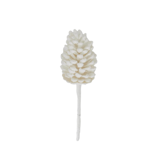 Snowy Pine Cone Pick White