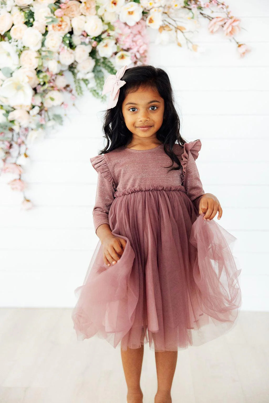 Mauve Shimmer 3/4 sleeve Tutu Dress