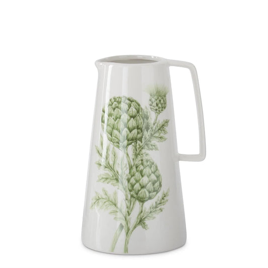 9" White Dolomite Green Artichoke Pitcher