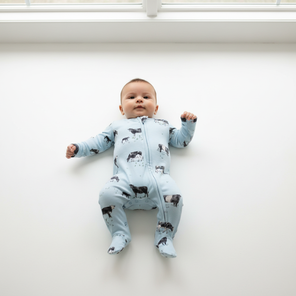Black Cow Blue 2-Way Zipper Footie