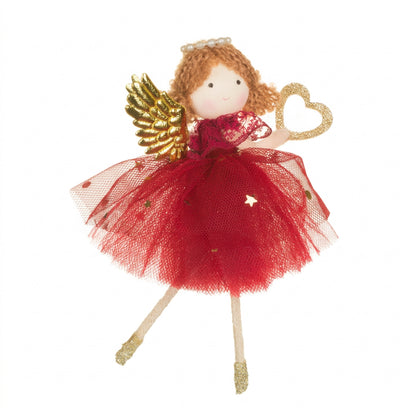 Red & Gold Angel Ornament with Heart, 5.5"