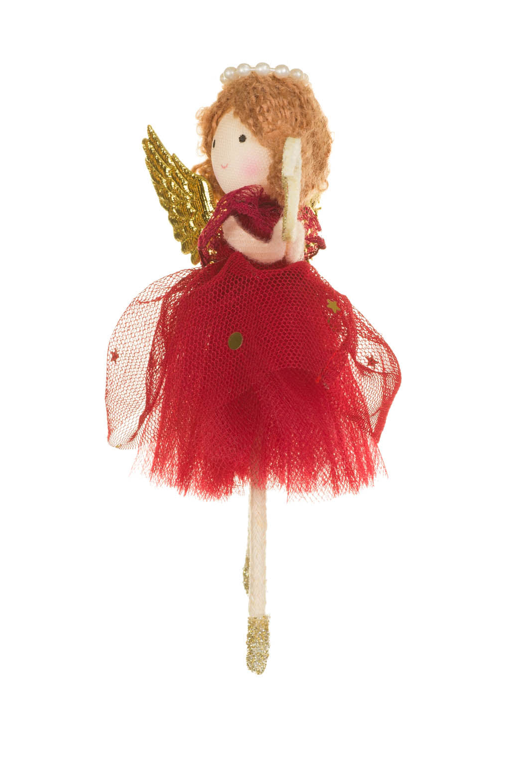 Red & Gold Angel Ornament with Heart, 5.5"