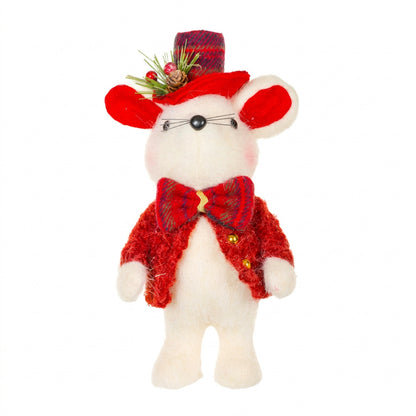 Red Plaid Christmas Mouse Figurine, 9"