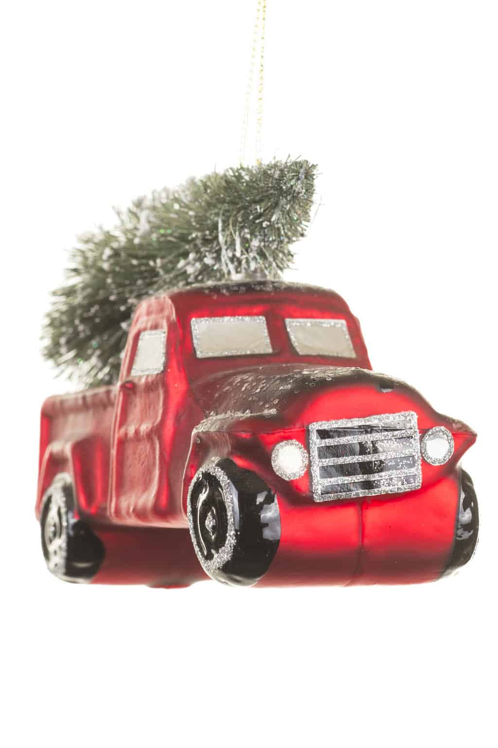 Vintage-Style Red Truck Ornament with Christmas Tree