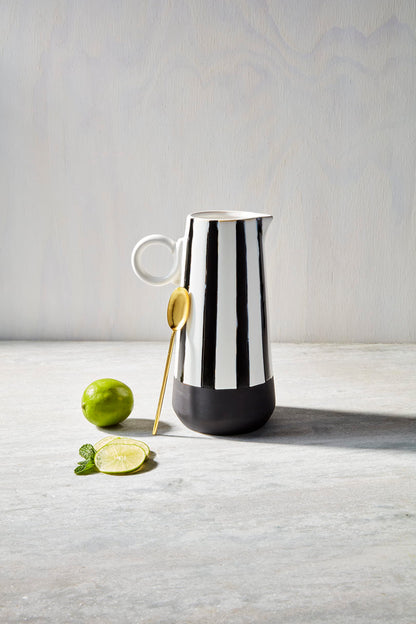 Black & White Stripe Stoneware Pitcher Set
