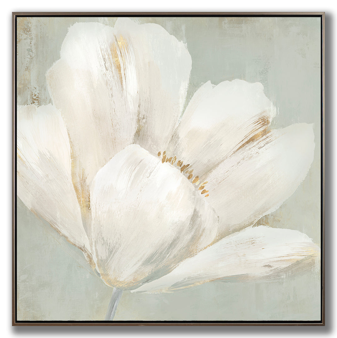 White Magnolia Bloom Framed Canvas - 32” x 32”