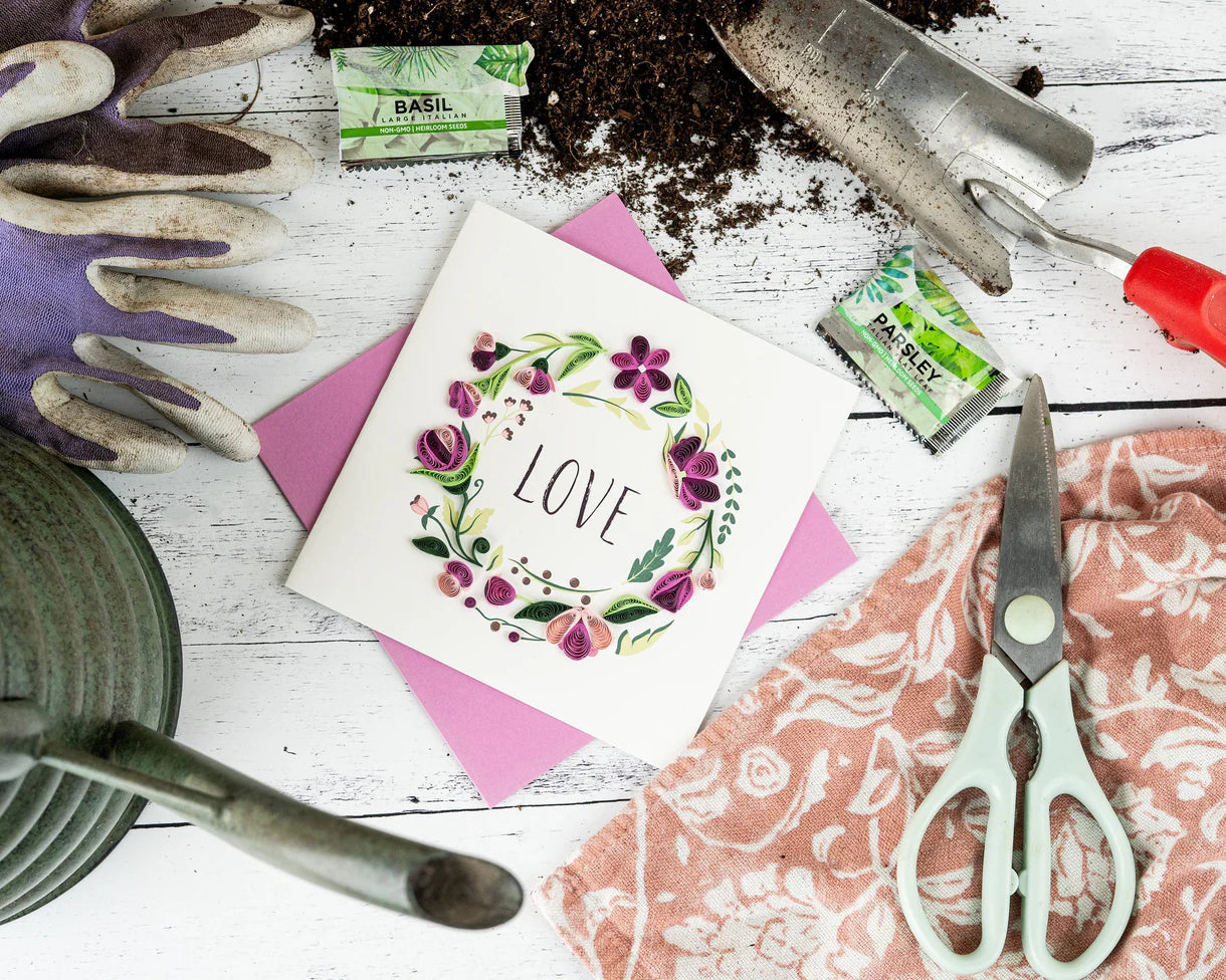 Quilled LOVE Floral Wreath Greeting Card
