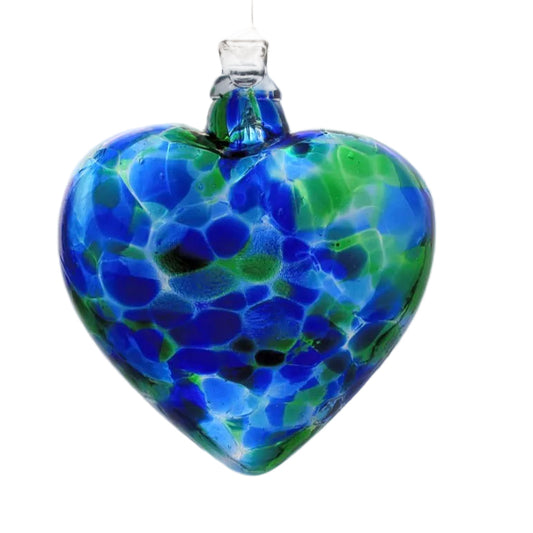 Blown Glass Heart - Sapphire Moss