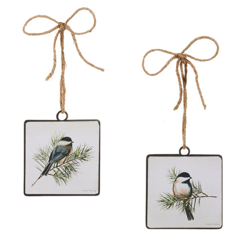 4" Chickadee on Branch Square Ornament