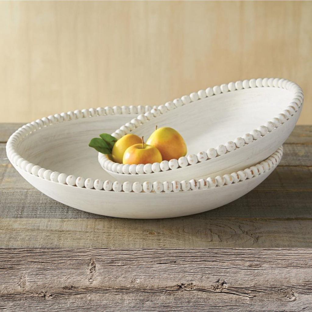 Beaded White-Washed Mango Wood Bowls
