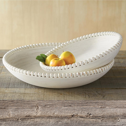 Beaded White-Washed Mango Wood Bowls