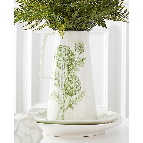 9" White Dolomite Green Artichoke Pitcher