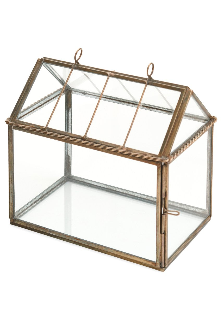 Antiqued Aged Iron/Glass Terrarium House
