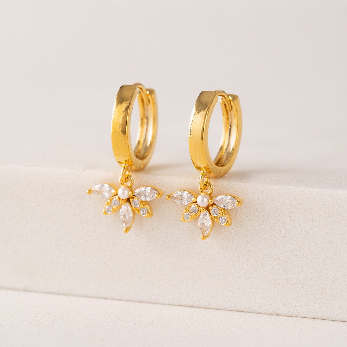 Harlowe Huggie Drop Hoop Earrings - Gold