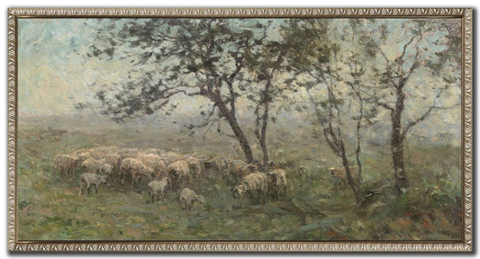 A Flock of Sheep Framed Canvas – 18″ x 36″