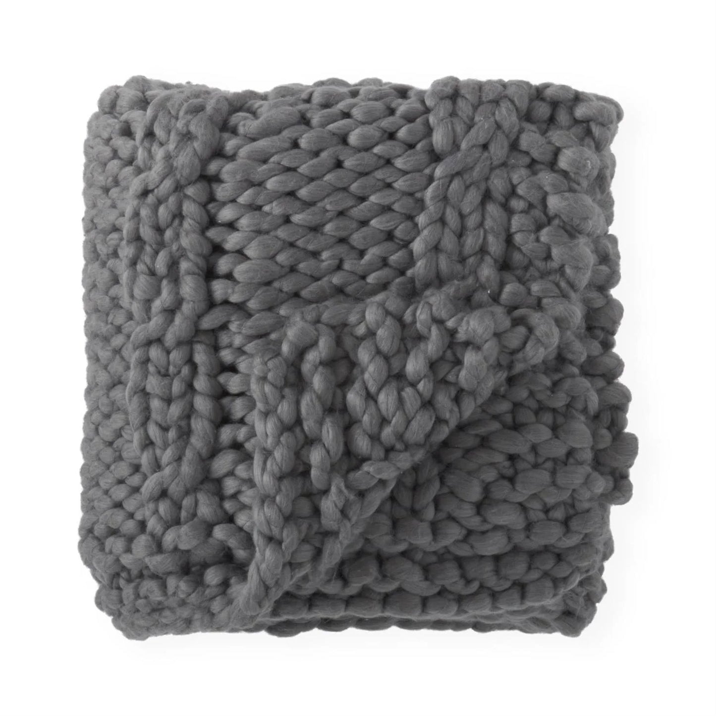 Throw 60" Grey Hand Knit Braided
