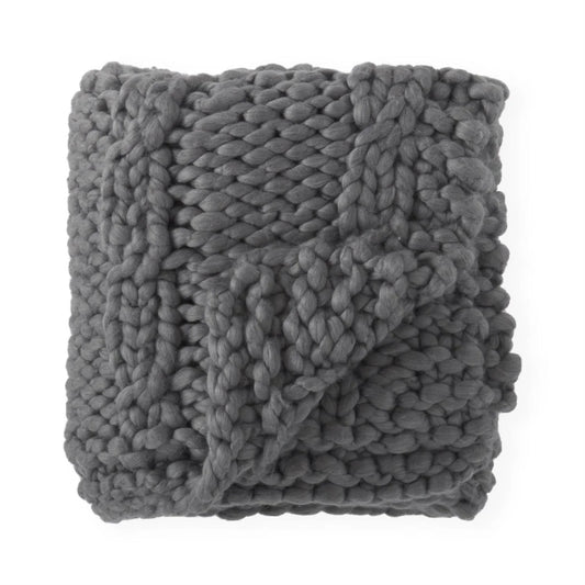 Throw 60" Grey Hand Knit Braided