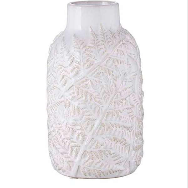 Leaf-Embossed Ceramic Vase – 10”