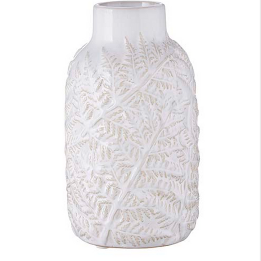 Leaf-Embossed Ceramic Vase – 10”