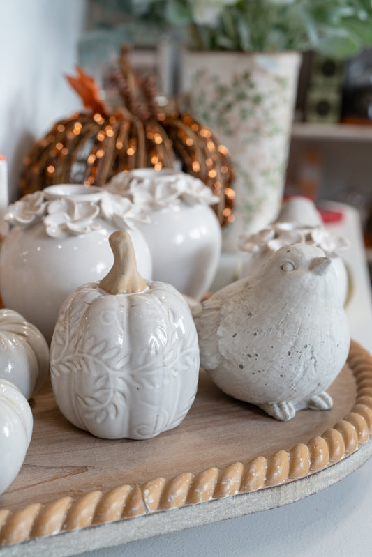 Tall Embossed Porcelain Pumpkin