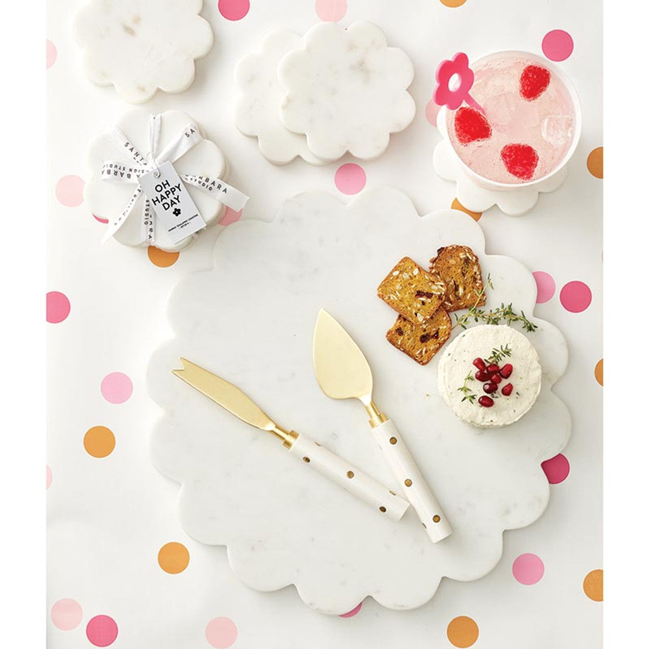 Board Tray Marble Scalloped White