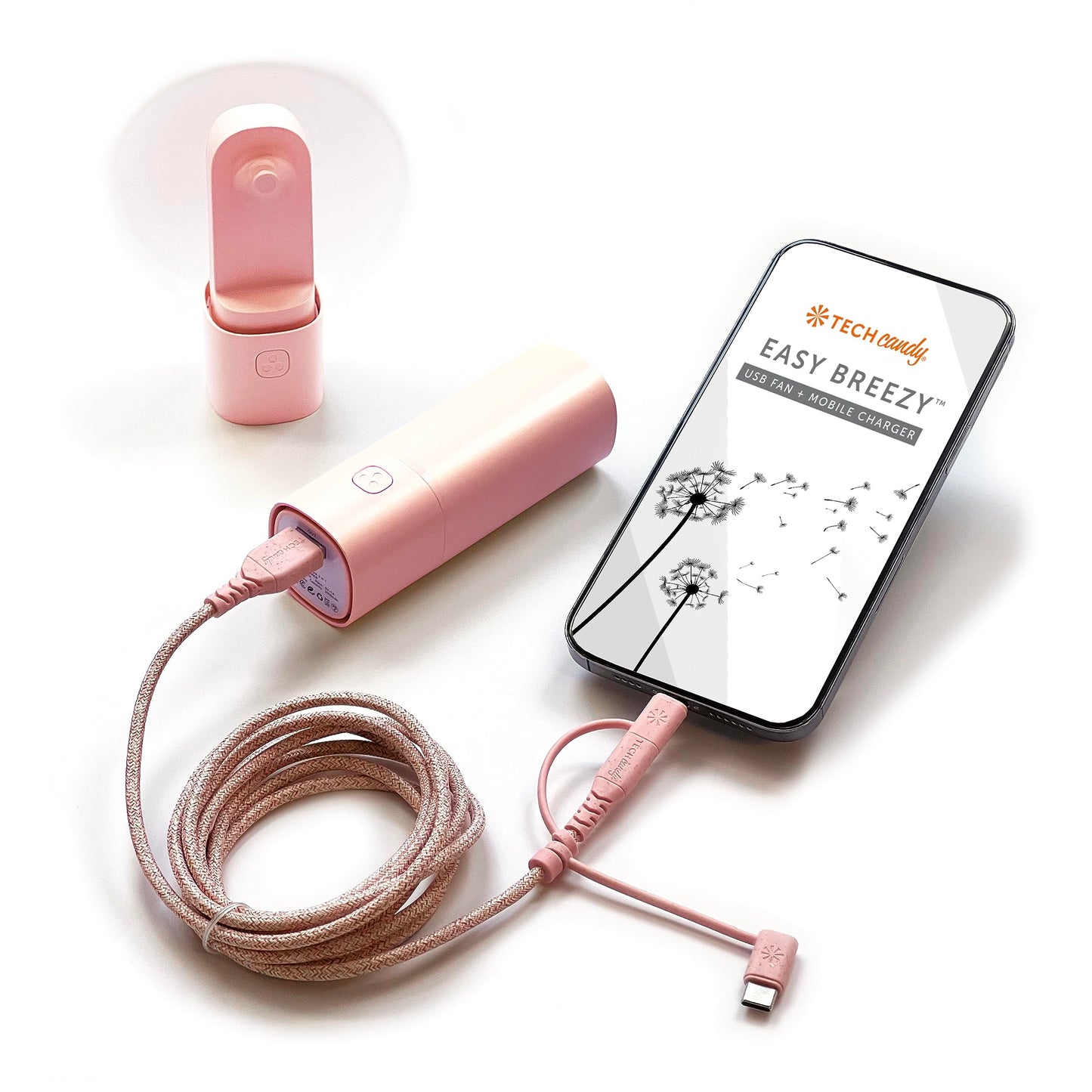 Easy Breezy Portable Fan & Power Bank : Pink