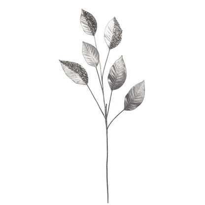 Silver Glitter Magnolia Leaf Spray, 33.5"