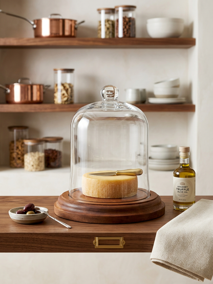 Glass Cloche with Wooden Base