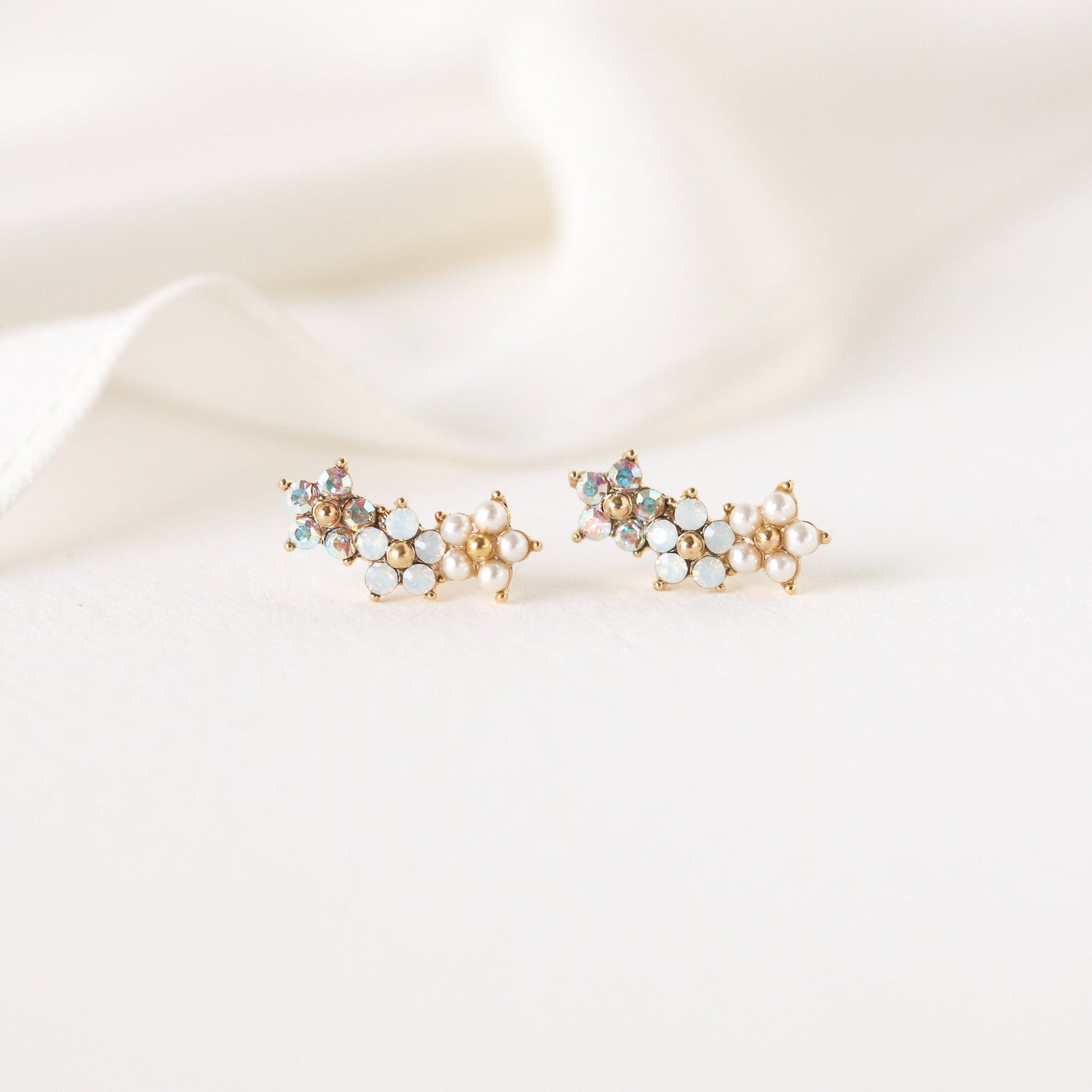 Floral Climber Earrings - White